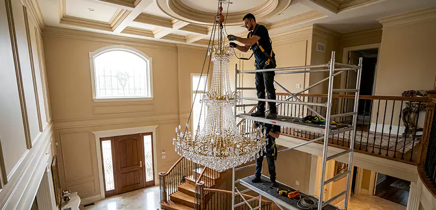 Two-Story Foyer Chandelier Installation in Norwalk